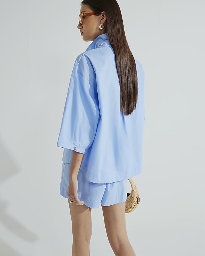 Blue Pull On Button Shorts