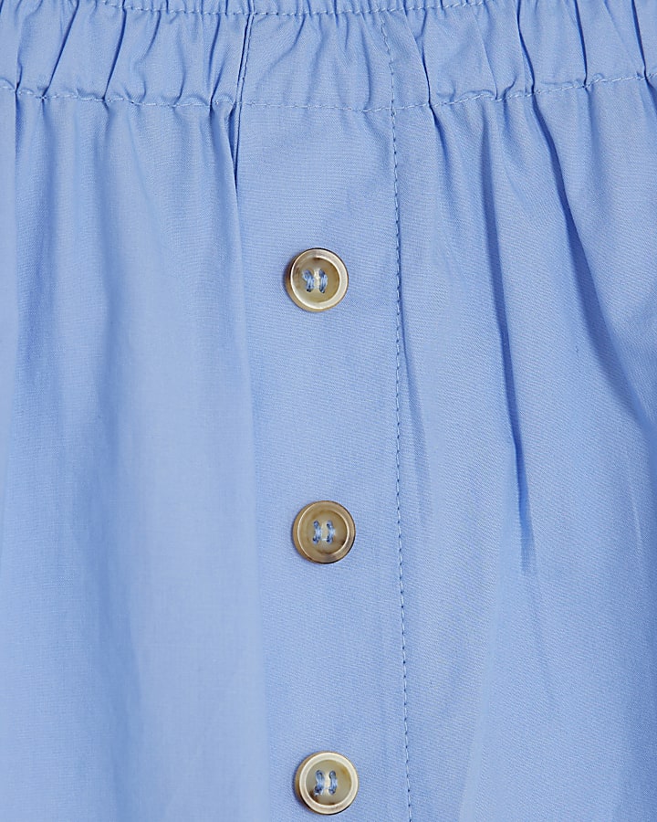 Blue Pull On Button Shorts