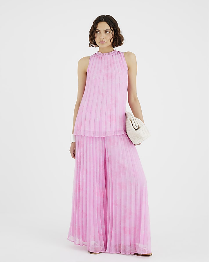 Pink Sleeveless Plisse Tunic Top