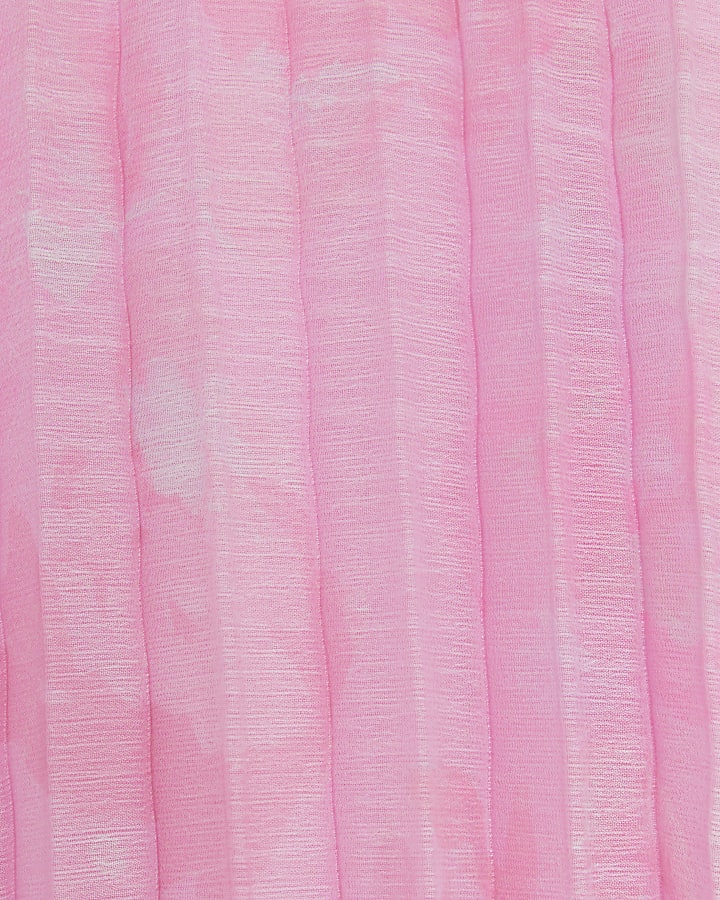 Pink Sleeveless Plisse Tunic Top