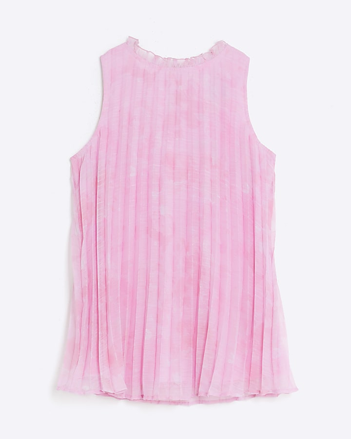 Pink Sleeveless Plisse Tunic Top