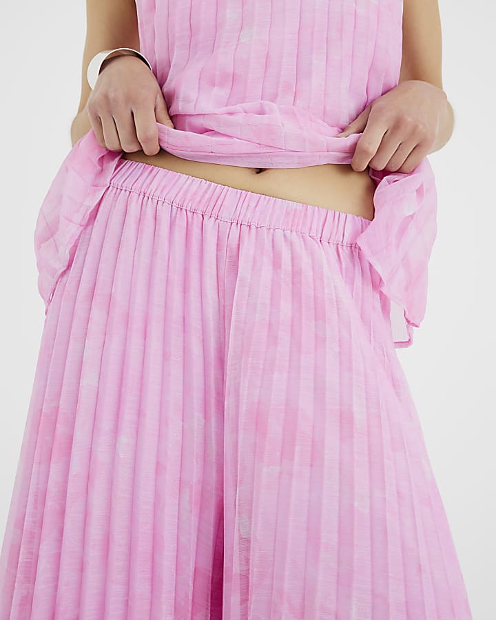 Pink Wide Leg Plisse Trousers