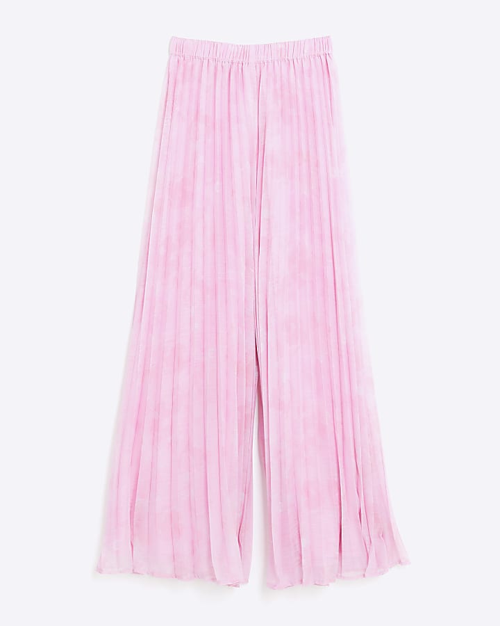 Pink Wide Leg Plisse Trousers