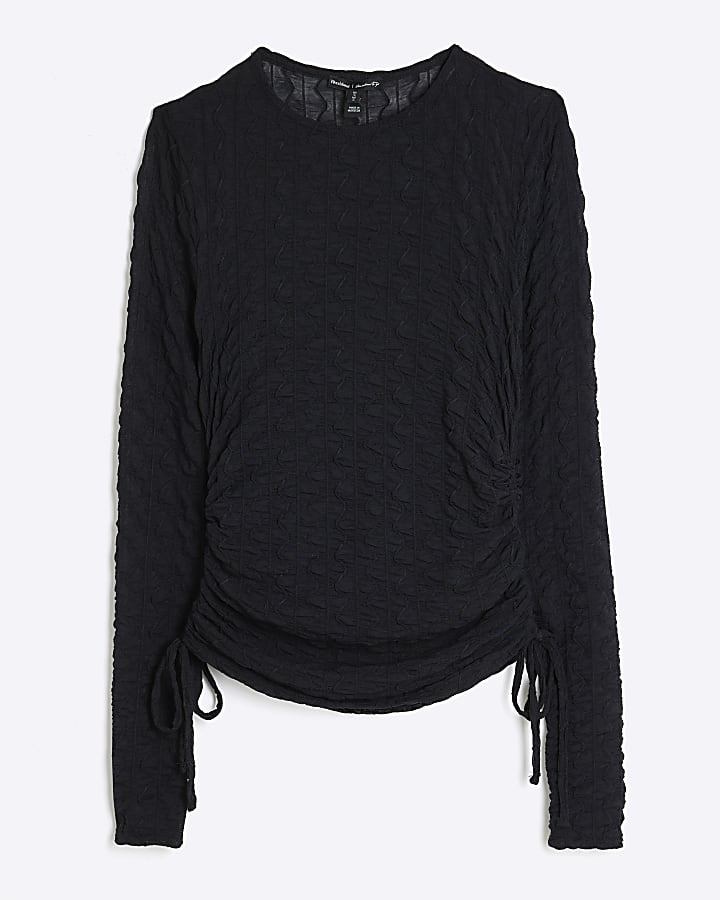 Black Long Sleeve Zig Zag Mesh Top