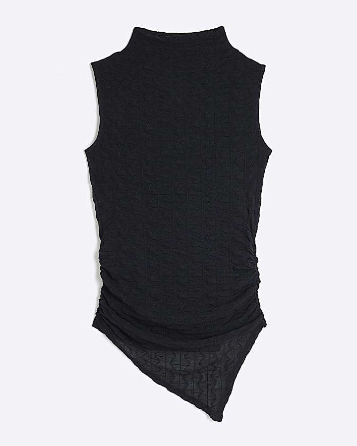 Black Sleeveless Zig Zag Mesh Top