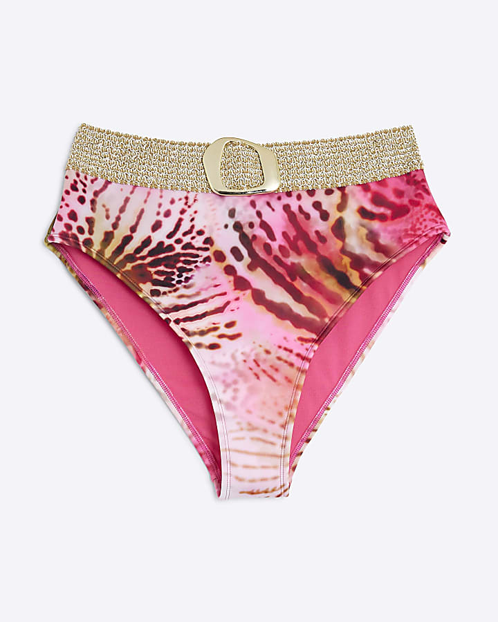 Pink Animal Print Buckle Bikini Bottoms