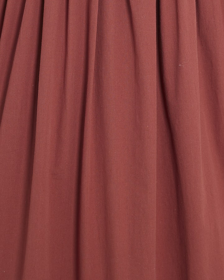 Red Short Sleeve V Neck Frill Midi Dress