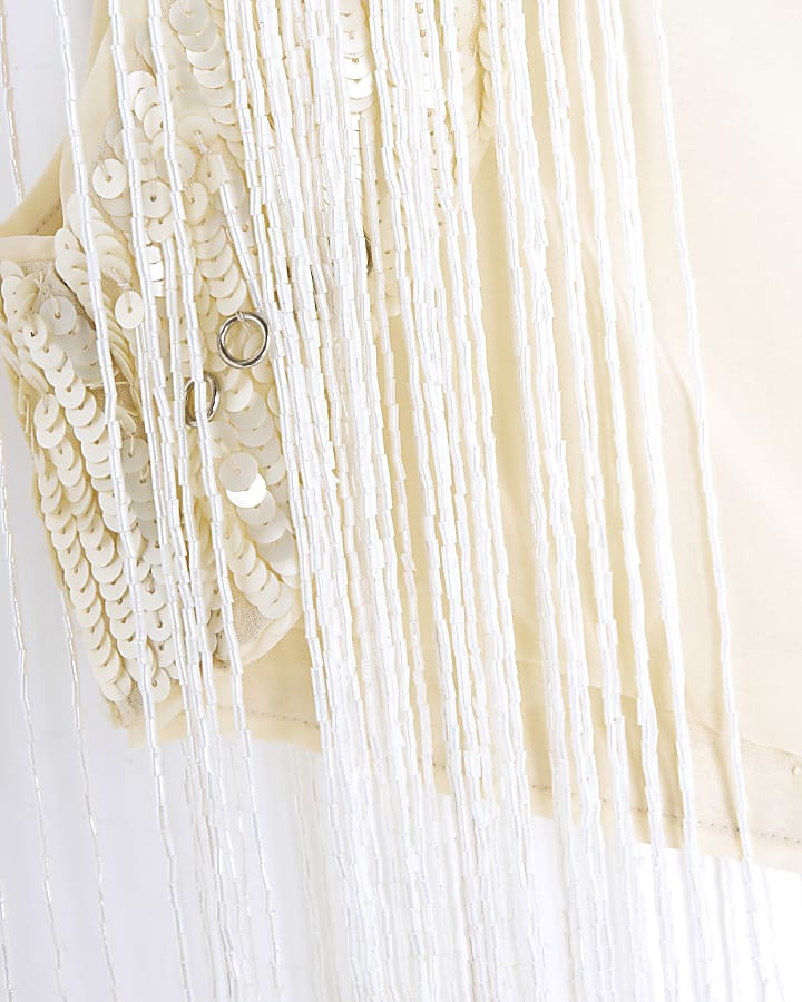 RI Studio White Fringe Sequin Waistcoat