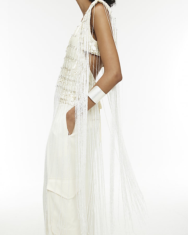 RI Studio White Fringe Sequin Waistcoat
