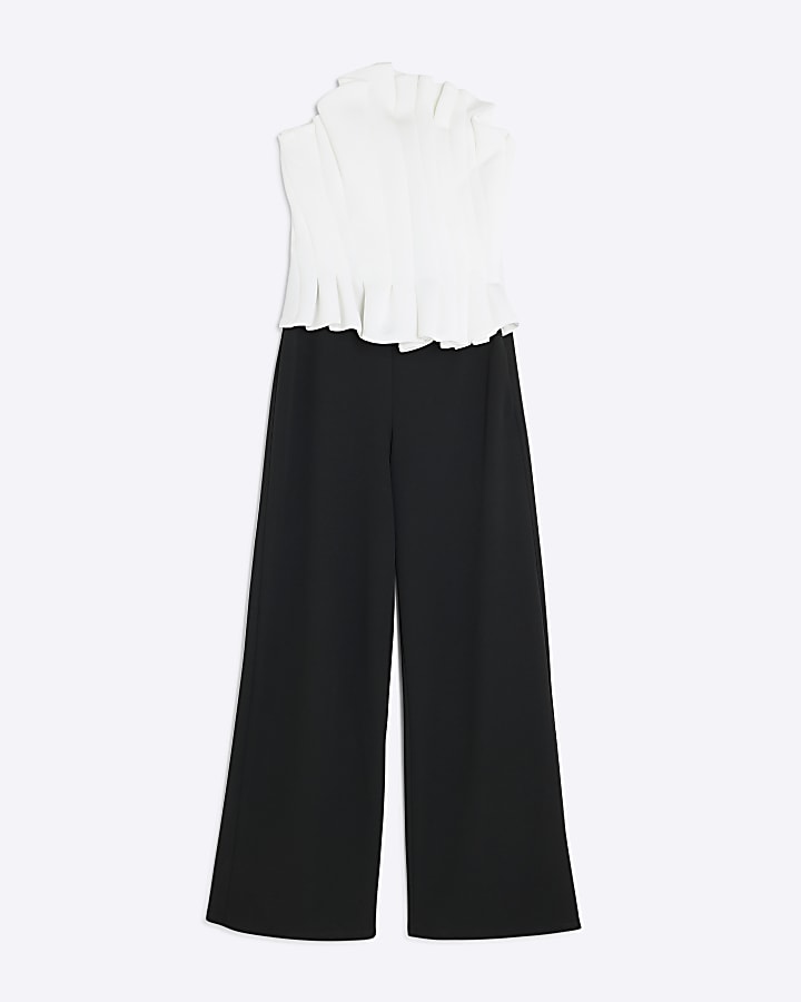 Black Bandeau Sculpted Colour Block Jumpsuit