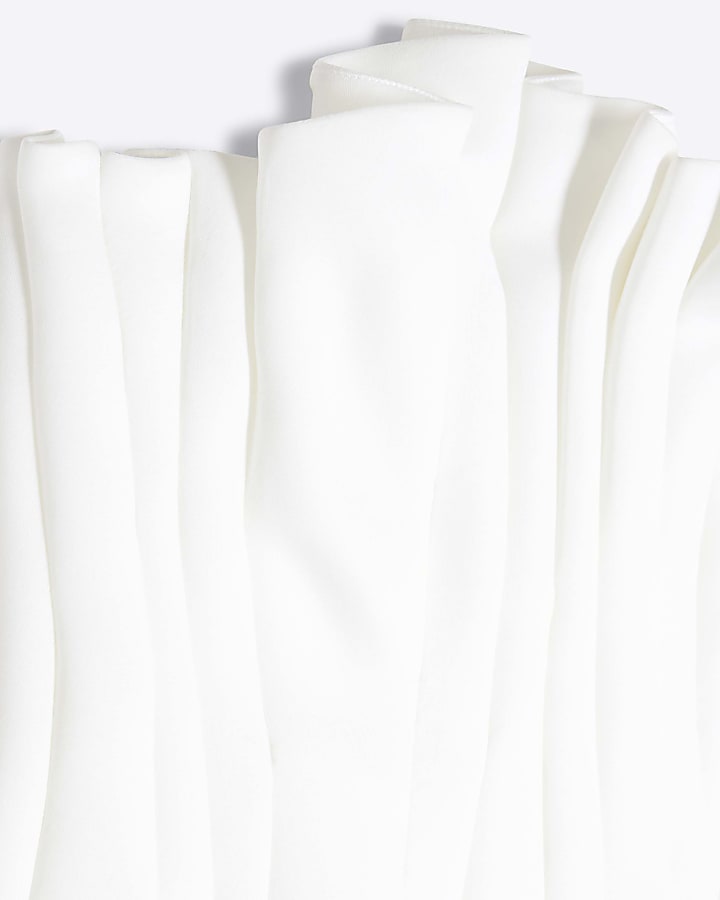 White Sleeveless Pleated Sculpted Bandeau Top
