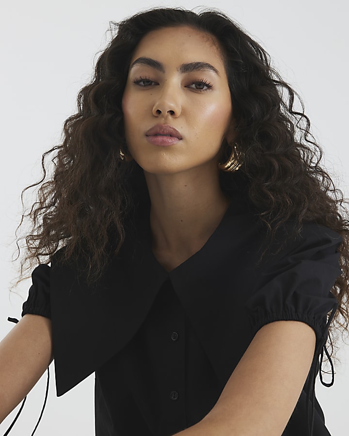 Black Short Sleeve Collared Shirt