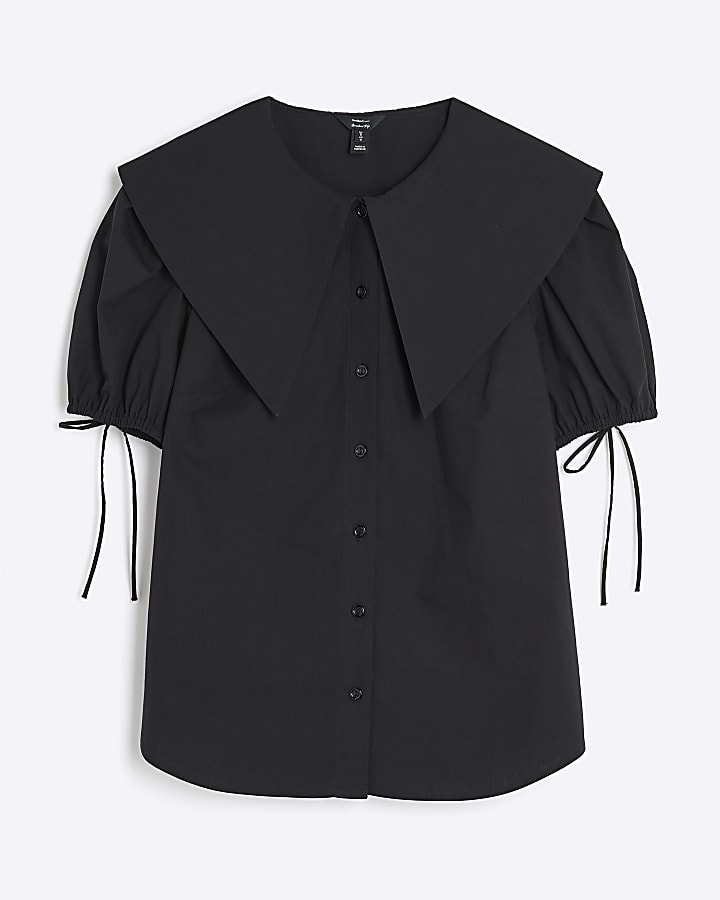 Black Short Sleeve Collared Shirt