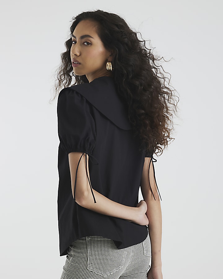 Black Short Sleeve Collared Shirt