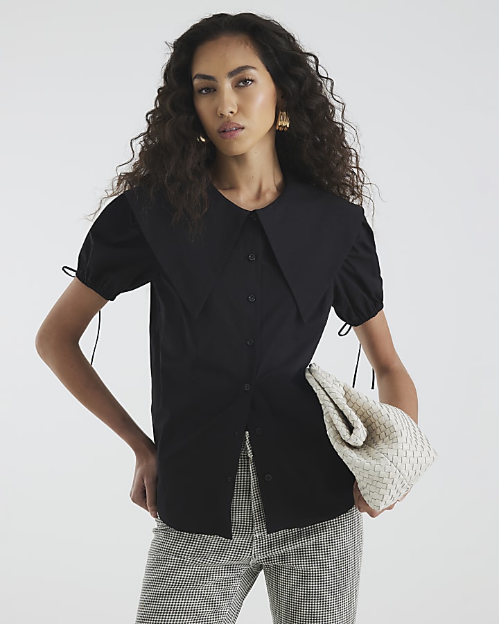 Black Short Sleeve Collared Shirt