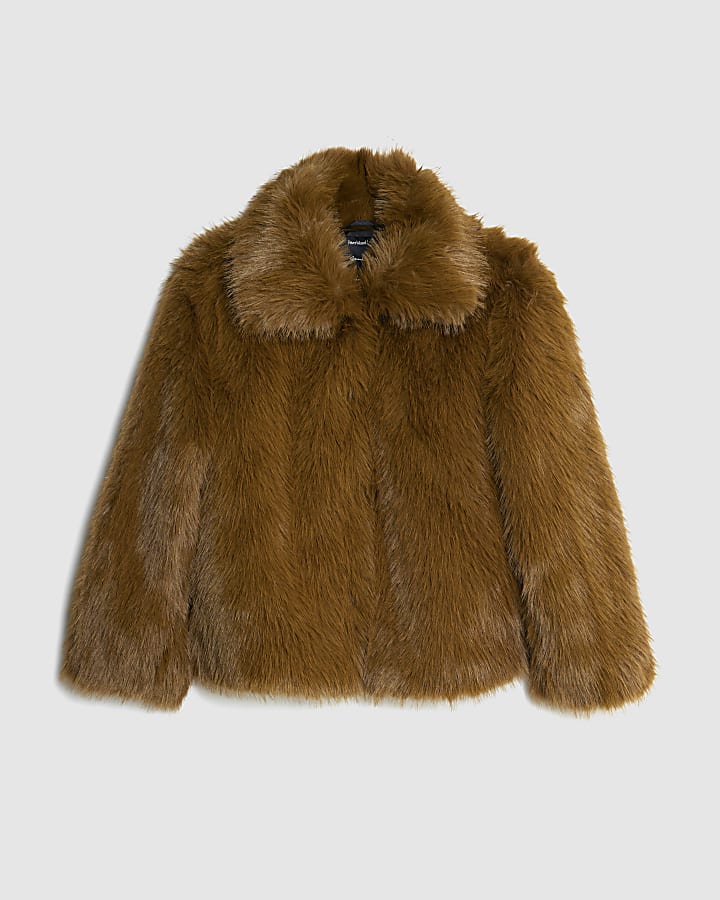 Petite Brown Faux Fur Collared Jacket