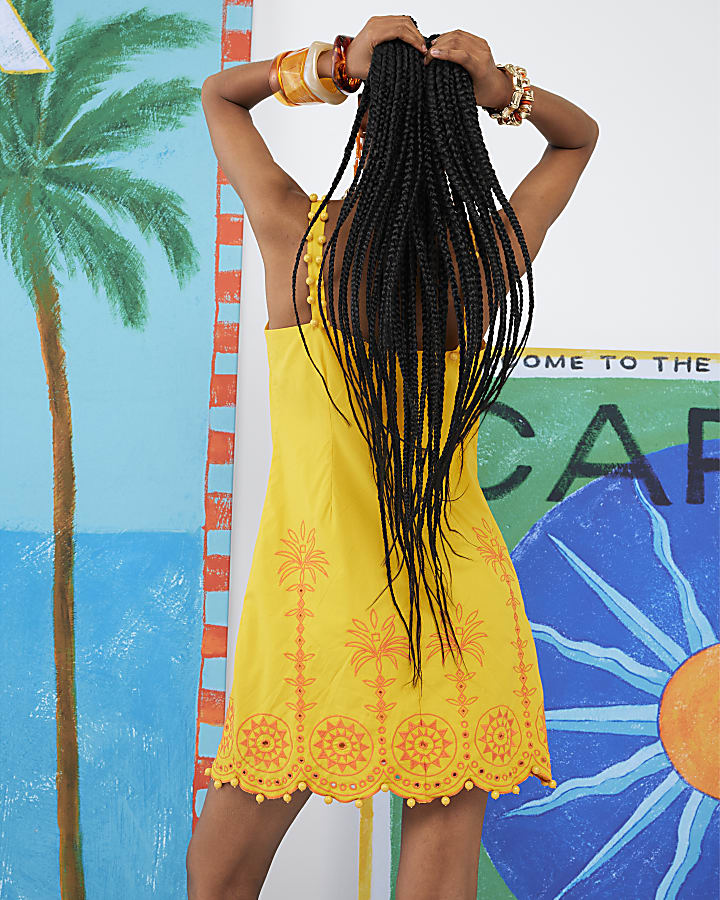 Orange Atlas Beaded Mini Shift Dress