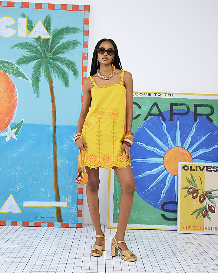 Orange Atlas Beaded Mini Shift Dress