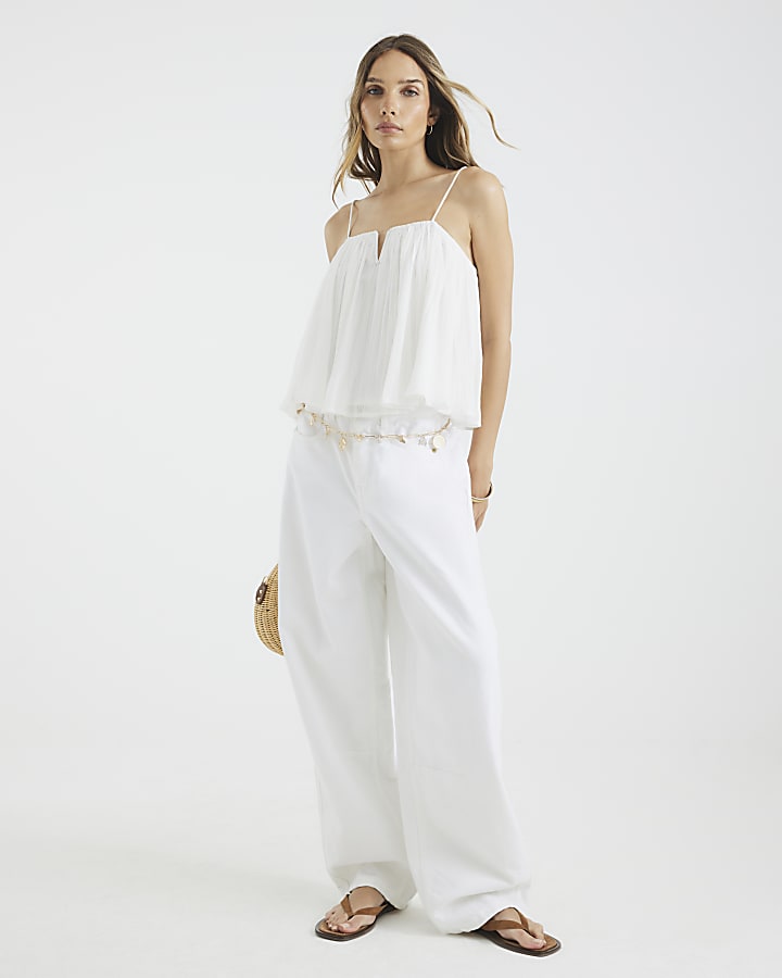 White Notch Front Pleated Cami Top