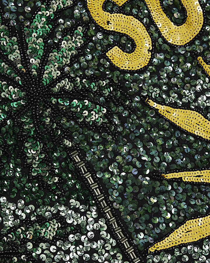 Green Atlas Embroidered Mini Skirt