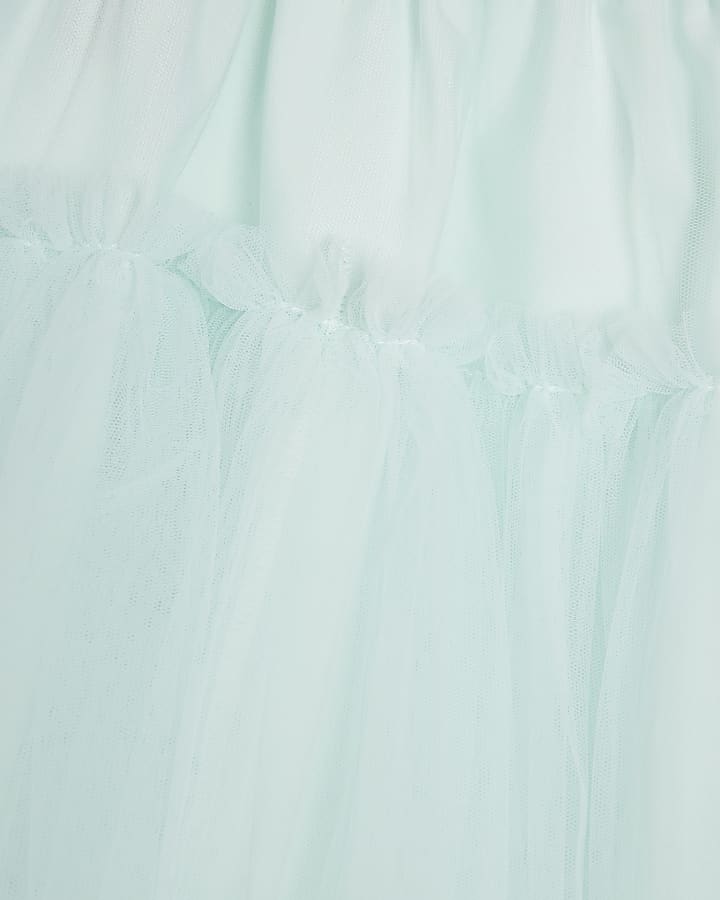 Blue Mesh Tulle Midi Skirt
