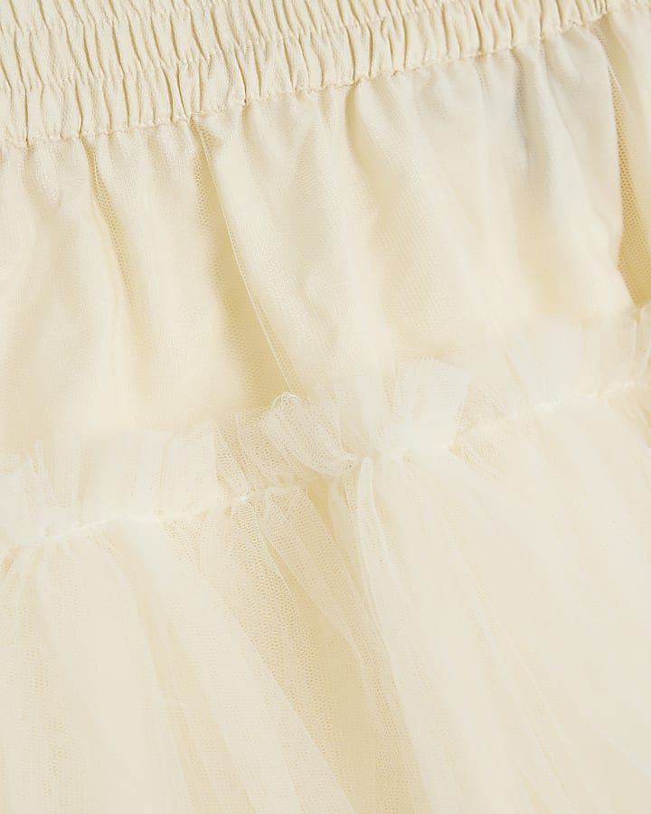 Cream Mesh Tulle Midi Skirt