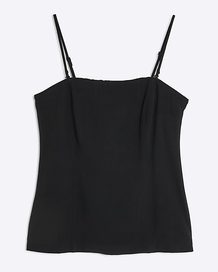 Black Linen Blend Bandeau Top