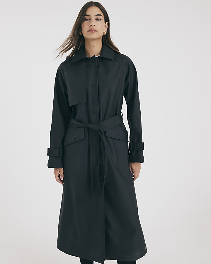 Black Belted Trench Raincoat