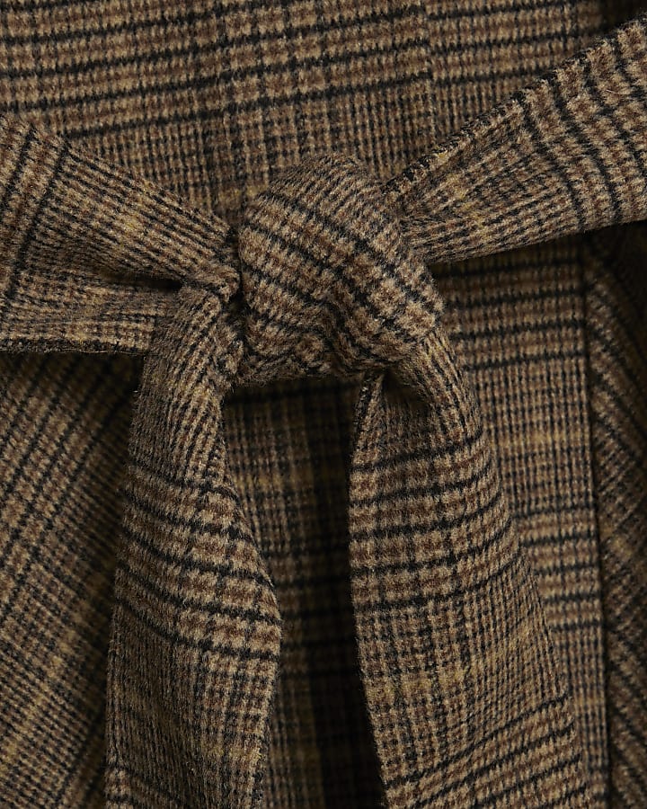 Brown Wool Blend Check Scarf And Trench Coat