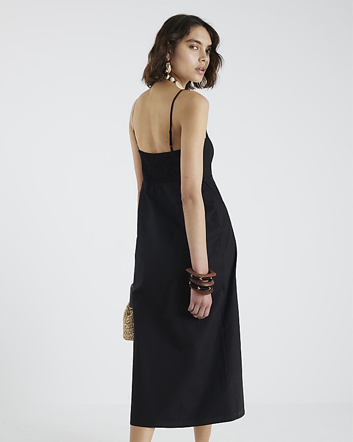 Black Strappy Midi Sun Dress