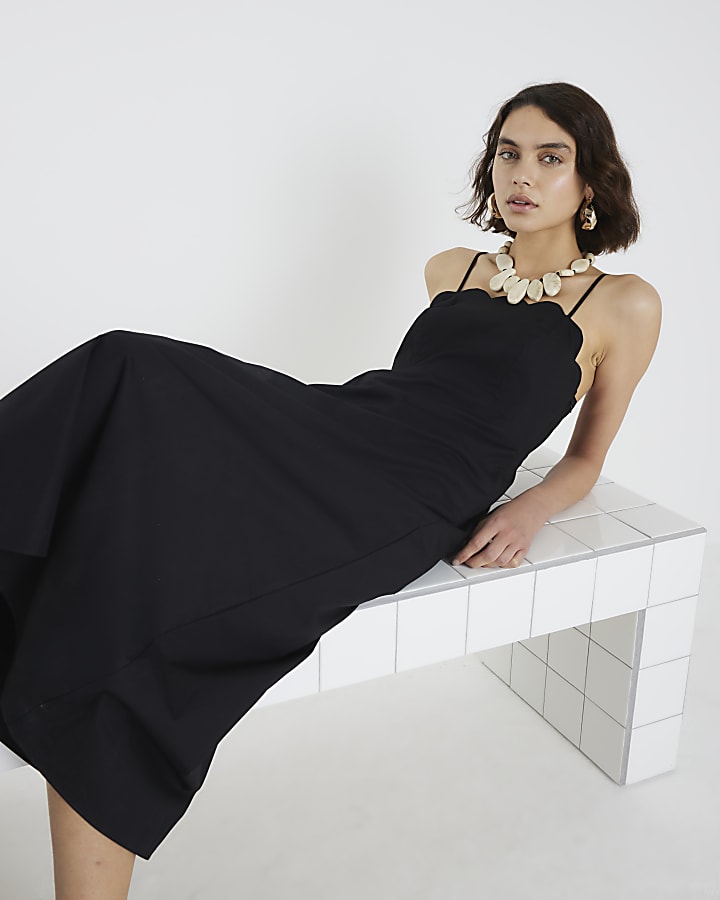 Black Strappy Midi Sun Dress