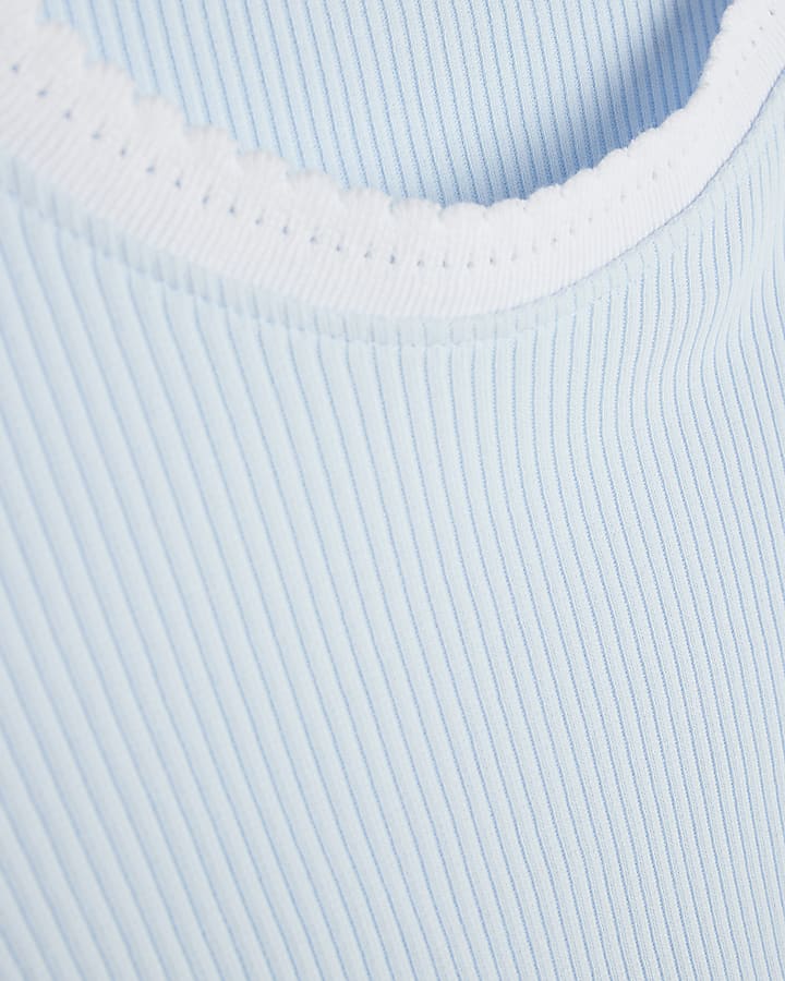 Blue Scoop Neck Scallop T-Shirt