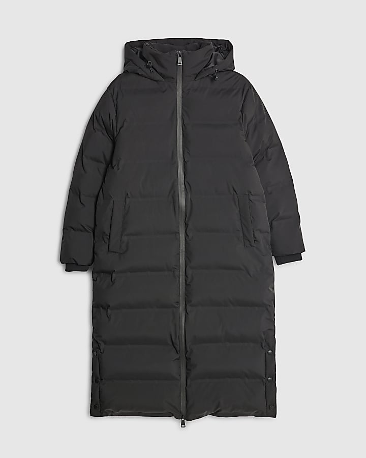 Black Hooded Longline Padded Coat