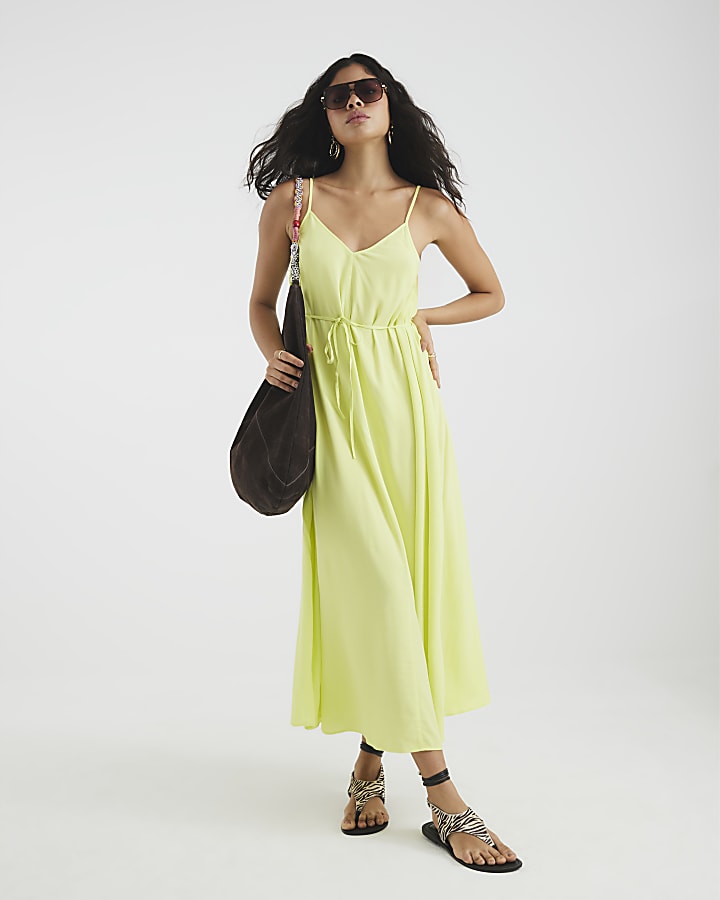 Lime Sleeveless Tie Waist Maxi Dress