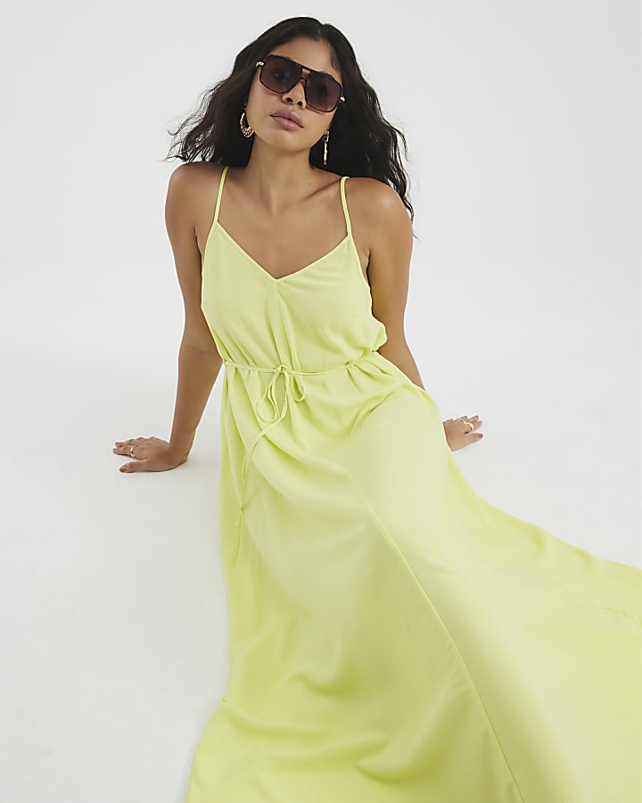 Lime Sleeveless Tie Waist Maxi Dress