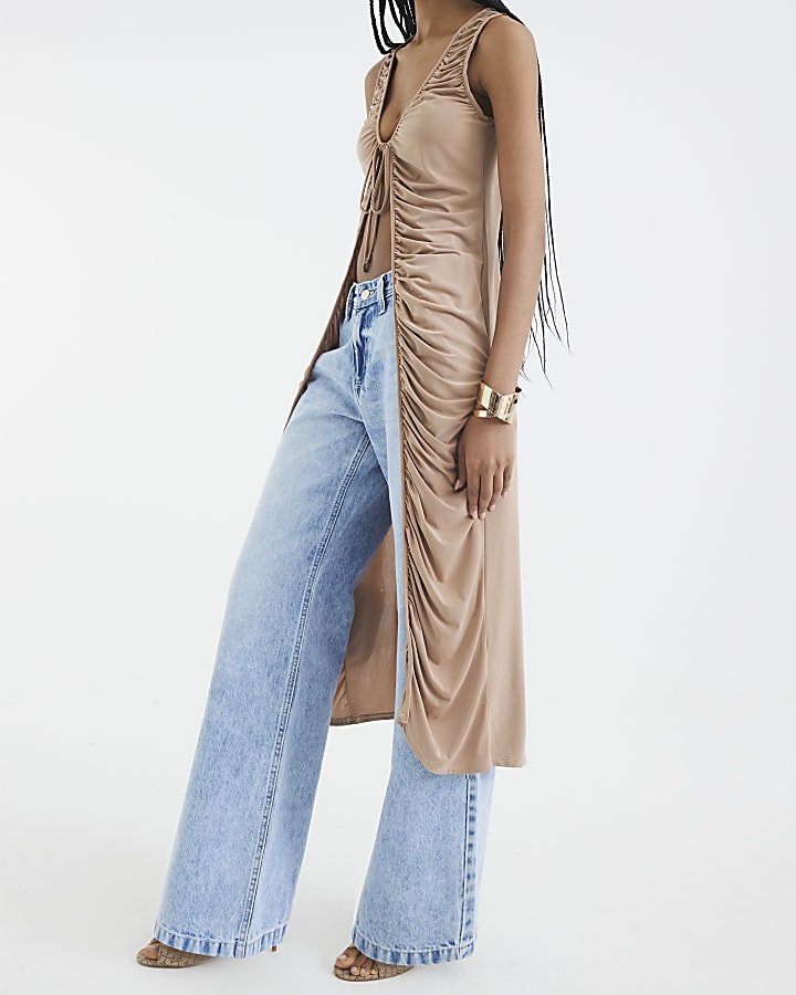 Beige Tie Up Maxi Top