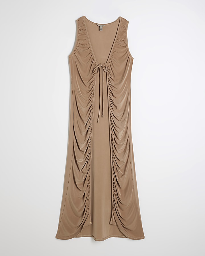 Beige Tie Up Maxi Top