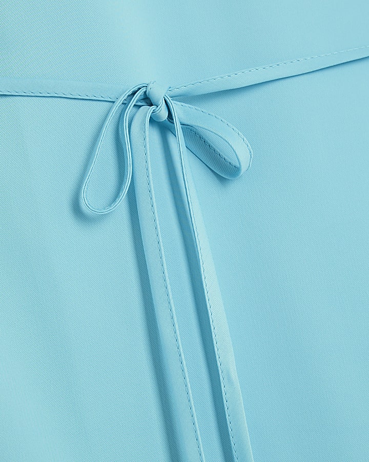 Blue Satin Tie Waist Slip Dress