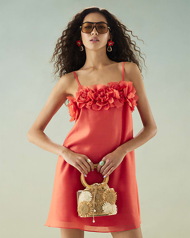 Coral Premium 3D Babydoll Mini Dress
