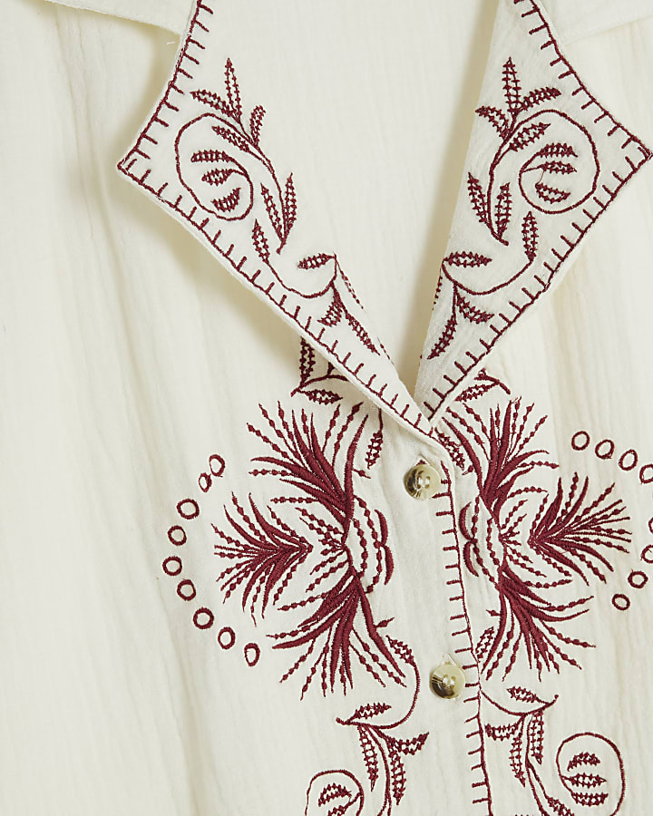 Cream Long Sleeve Embroidered Shirt