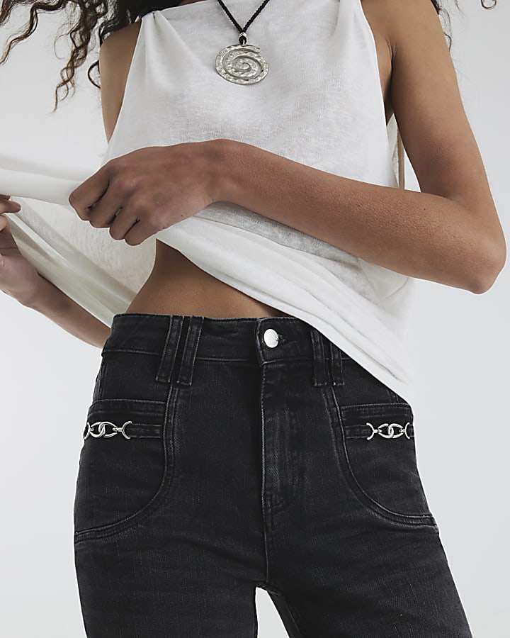 Black Snaffle Trim Detail Bootcut Jeans