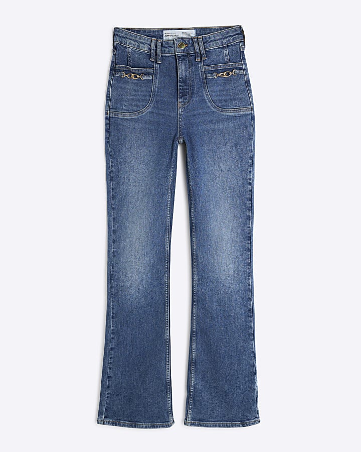 Blue Snaffle Trim Detail Bootcut Jeans