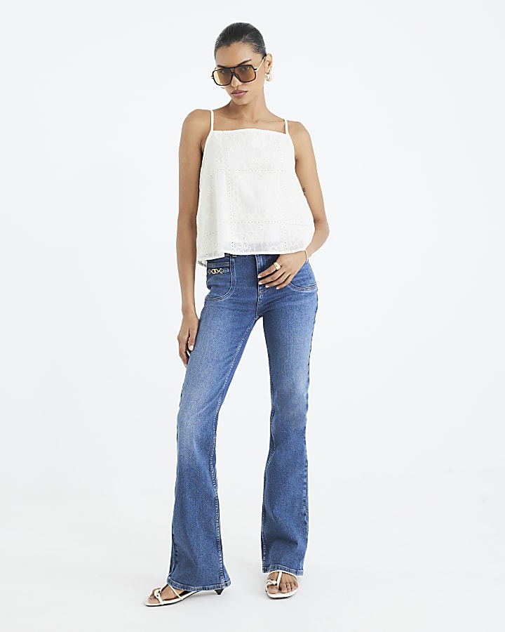 Blue Snaffle Trim Detail Bootcut Jeans