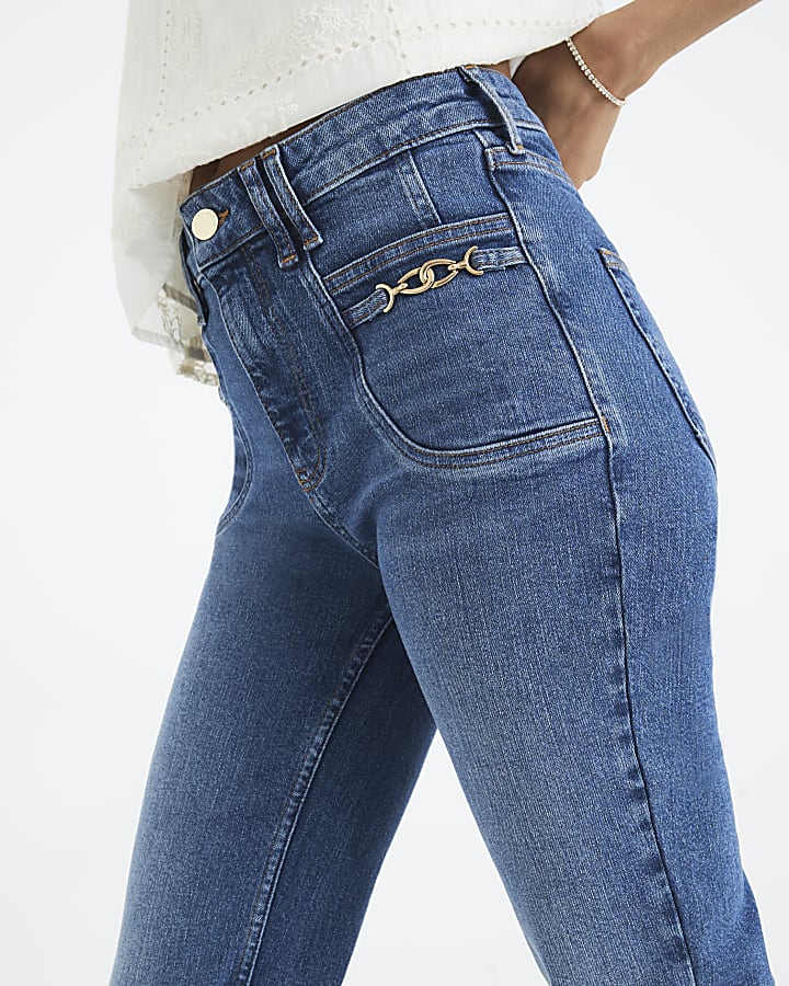 Blue Snaffle Trim Detail Bootcut Jeans