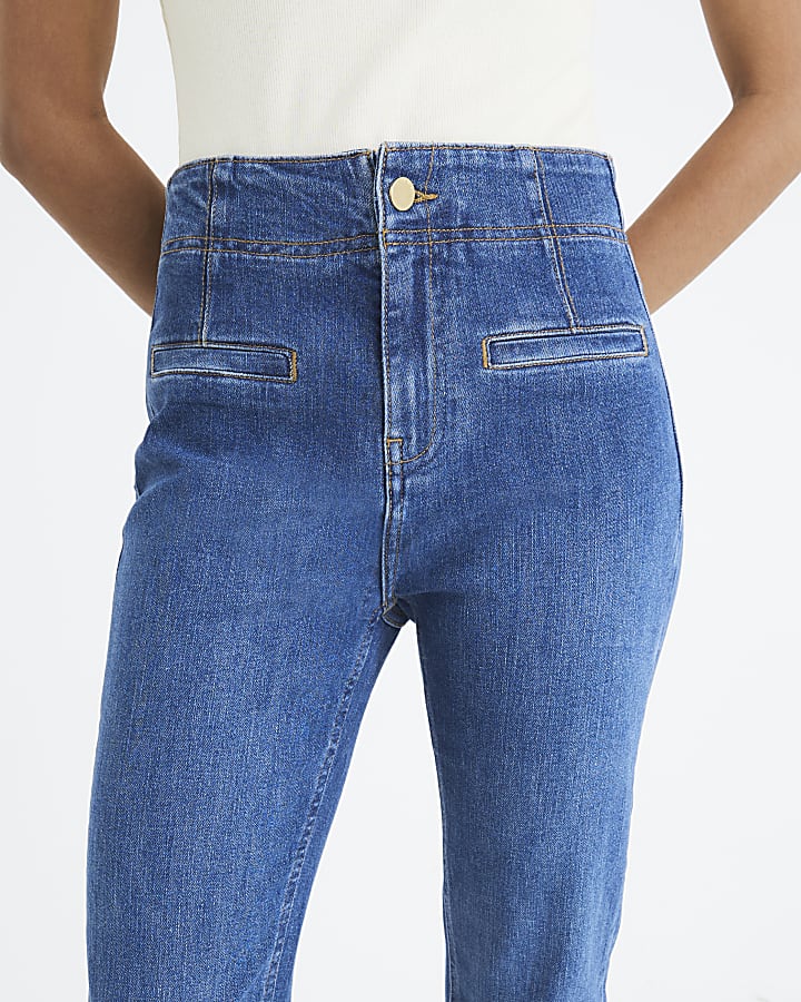 Blue Mid Rise Bootcut Jeans