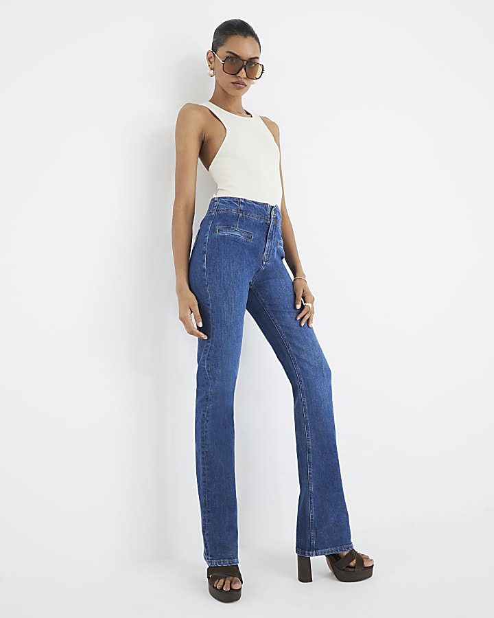 Blue Mid Rise Bootcut Jeans