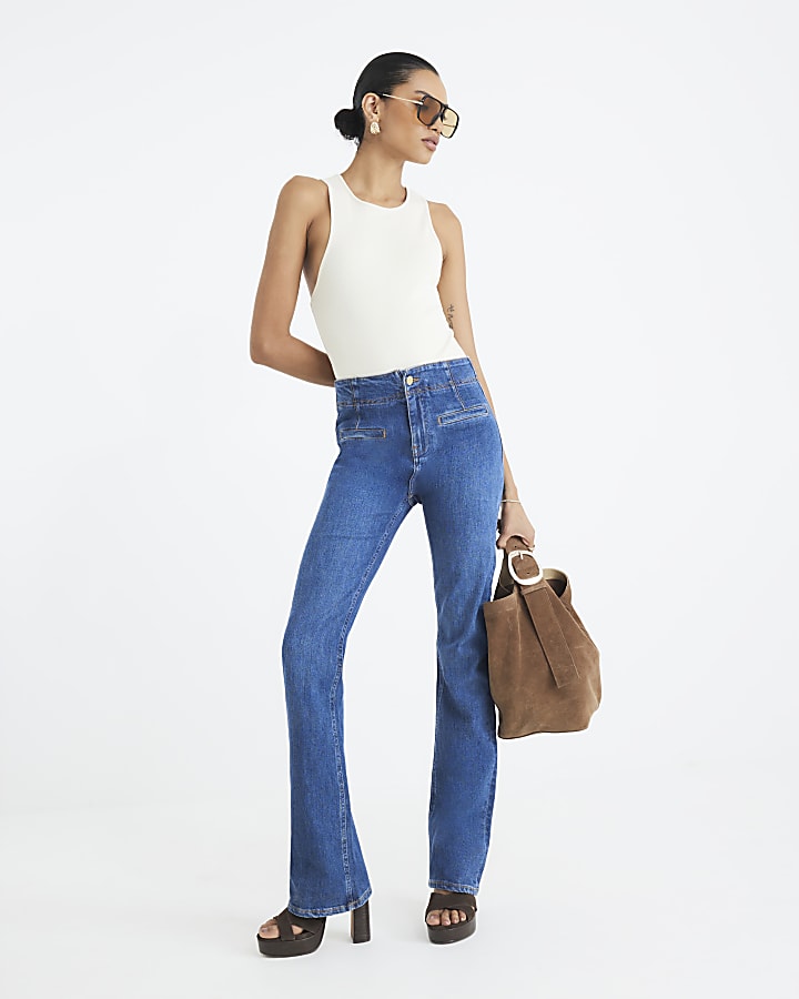 Blue Mid Rise Bootcut Jeans
