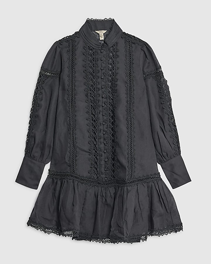 Black Long Sleeve Lace Cut Out Mini Dress