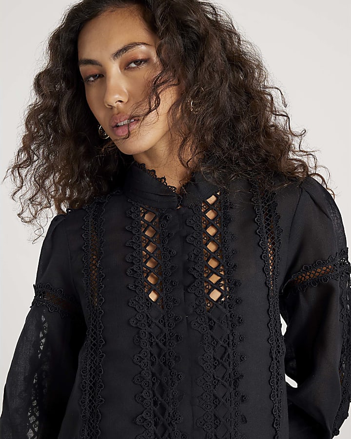 Black Long Sleeve Lace Cut Out Mini Dress