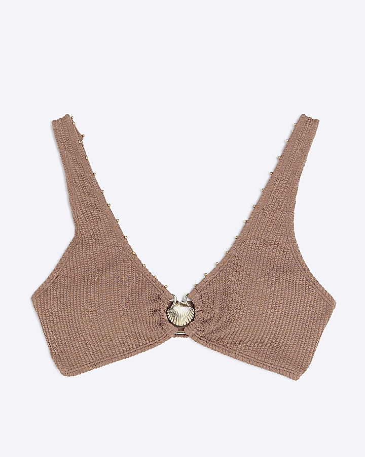 Brown Textured Bikini Top